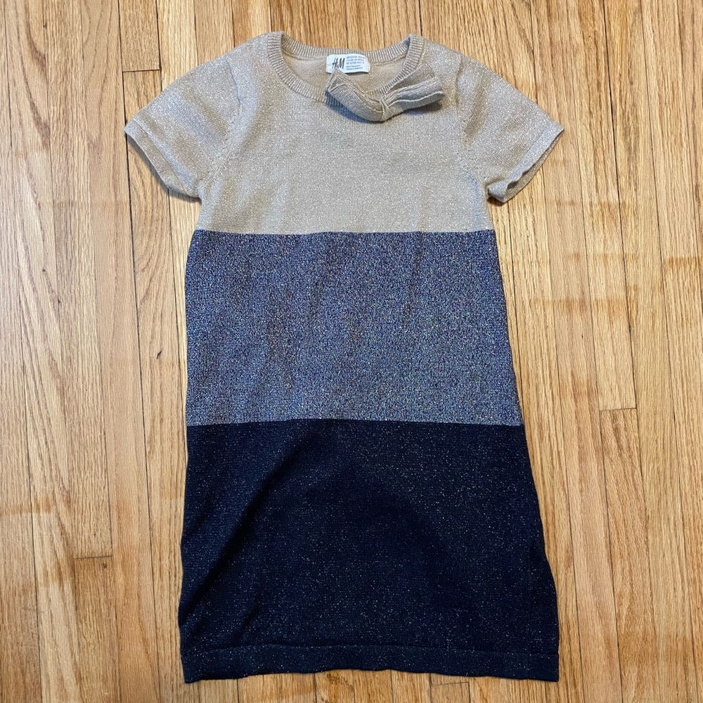 H&M Girl Dress Size 6-8 Color Block Dress | Sparkles | short sleeved | EUC